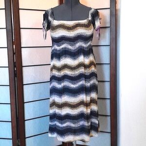 Cristinalove Smocked Yellow & Blue Striped Short Sleeve Dress Small